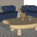 Modern Living Room With Blue Sofa White Coffee Table Vase And Small Tray