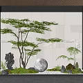 Natural Indoor Landscape With Tree Glowing Moon Rocks And Green Plants