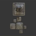 Ancient Stone Ritual Seat With Red Ornament On Elevated Platform And Extended Slabs