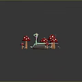 Magical Fairy Sitting On Stone With Red White Spotted Mushrooms And Green Grass