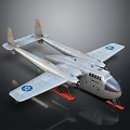 Silver Airplane Model with Blue Star Markings on Wings and Red Display Base