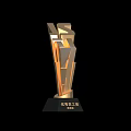 Golden Excellent Employee Award Trophy 2023 With Modern Geometric Design And Black Base