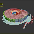 Golden Oval Stadium With White Roof Interior Seating Surrounding Greenery Pathways