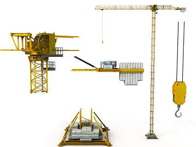 Heavy Construction Machinery Featuring Tower Crane Mobile Crane And Lifting Equipment 3d model