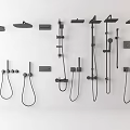 Modern Black Wall Mounted Shower Systems With Handheld And Rain Heads 3d model