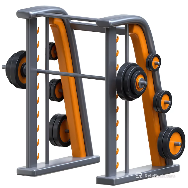 Multifunctional Strength Training Equipment With Metal Frame And Orange Black Barbell Plates 3d model 