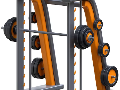 Multifunctional Strength Training Equipment With Metal Frame And Orange Black Barbell Plates 3d model
