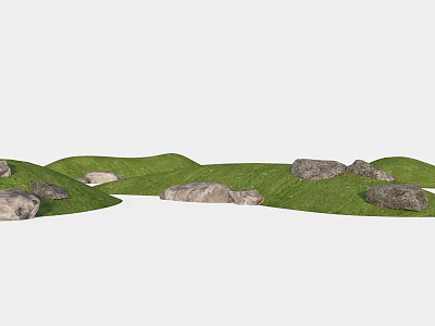 Natural Garden Landscape Design With Rolling Green Grass And Scattered Stones 3d model