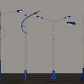 Outdoor Street Lights With Modern Curved Arm Design And Blue White Pole Structure