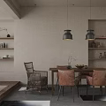 Cozy Modern Living Dining Interior With Practical Wooden Storage Shelves And Rustic Ceramic Art Decor