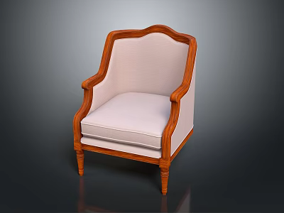 Elegant Wooden Accent Chair With Curved Armrests And Light Upholstered Seat 3d model