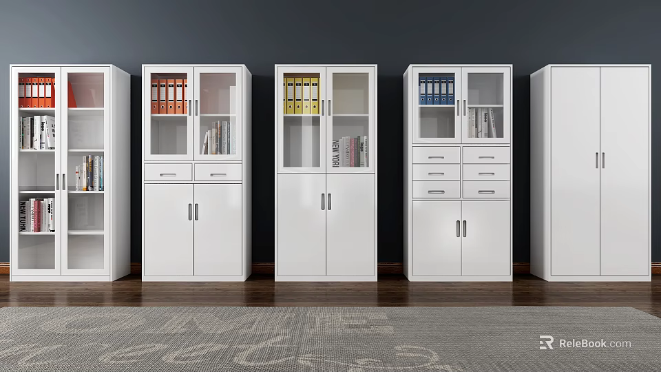 Modern White Bookcase With Glass Doors Files Books And Drawer Storage 3d model 