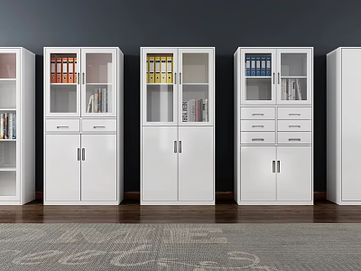 Modern White Bookcase With Glass Doors Files Books And Drawer Storage 3d model