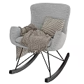 Gray Upholstered Rocking Chair with Plaid Cushion Herringbone Blanket and Black Metal Frame