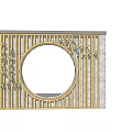 Golden Grille Feature Wall With Circular Cutout Decorative Floral Motifs And Marble Background
