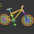 Colorful Decorative Bicycle With Orange Frame Green Seat And Floral Patterned Purple Wheels