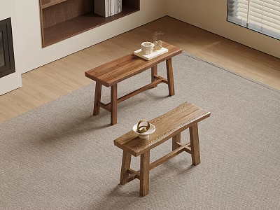 02 Bench Antique Solid Wood Bench Stool Shoe Changing Stool 3d model