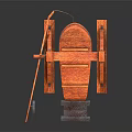 Cartoon Scene Of Orange Wooden Guillotine With Frame Inclined Platform And Hanging Metal Part
