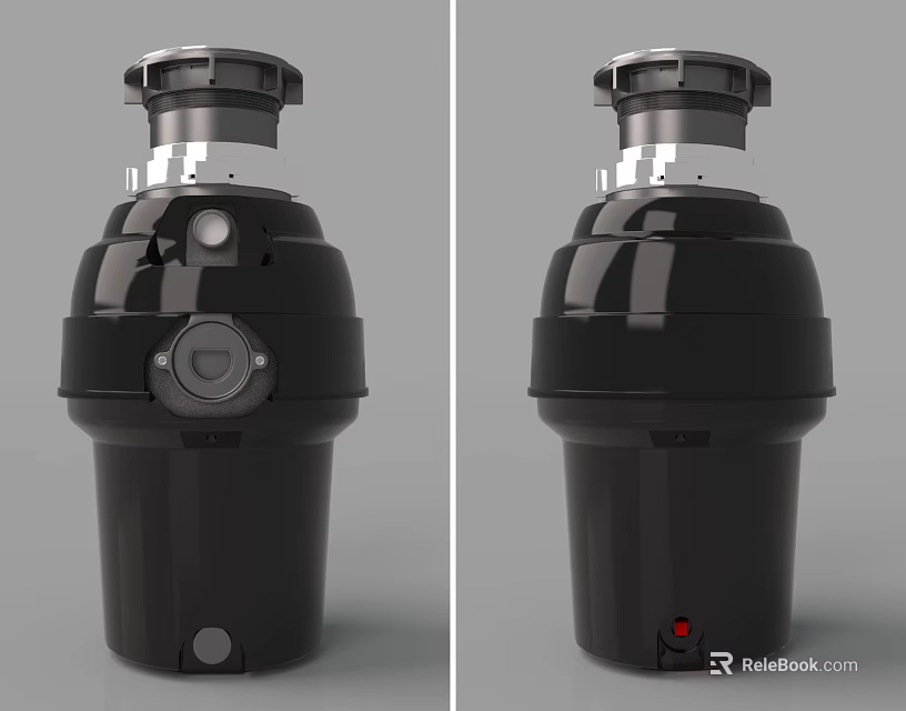 Black Modern Kitchen Garbage Disposer Appliance With Top Metal Cover And Control Button 3d model 