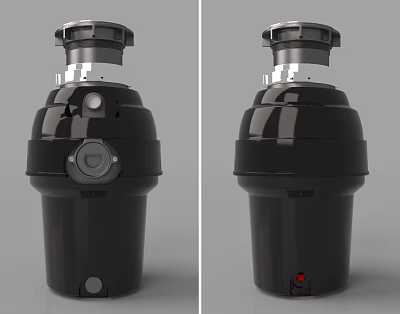 Black Modern Kitchen Garbage Disposer Appliance With Top Metal Cover And Control Button 3d model