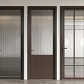 Modern Hinged Doors With Brown Frame Textured And Grid Glass Design 3d model