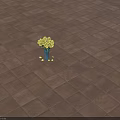 Brown Square Textured Floor Tiles With Blue Vase And Yellow Flowers