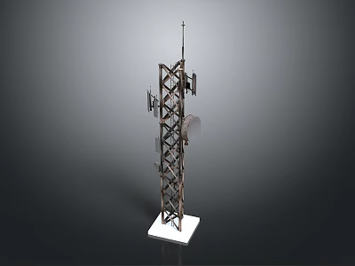 Tall Communication Tower With Metal Frame And Signal Transmitters On White Base 3d model