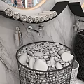 Modern Double Washbasins With Round Mirrors And Mosaic Surface On Marble Wall