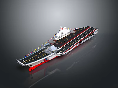 Modern Aircraft Carrier With Flight Deck Island Superstructure Flags And Fighter Jets 3d model