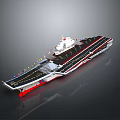Modern Aircraft Carrier With Flight Deck Island Superstructure Flags And Fighter Jets