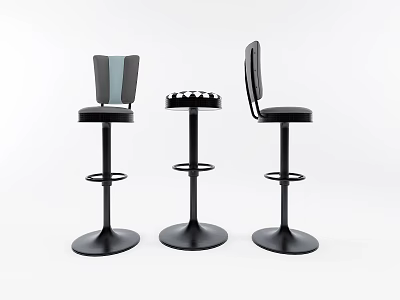 Modern Black Bar Stools With Rotating Base And Stylish Grey Backrest Design 3d model