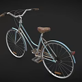 Vintage Bicycle With Light Blue Frame Brown Leather Seat And Chrome Wheels