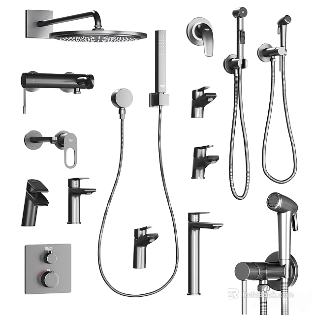 Modern Shower Head System With Handheld Hose Wall Mounted Faucet And Accessories 3d model 