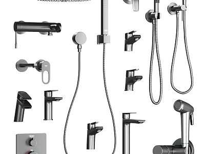 Modern Shower Head System With Handheld Hose Wall Mounted Faucet And Accessories 3d model