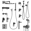 Modern Shower Head System With Handheld Hose Wall Mounted Faucet And Accessories