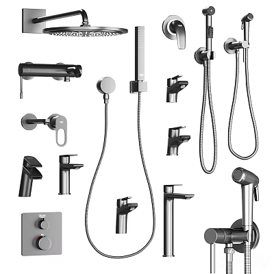 Modern Shower Head System With Handheld Hose Wall Mounted Faucet And Accessories 3d model