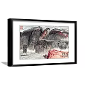 Traditional Chinese Framed Landscape Paintings With Red Mountains Rivers And Trees