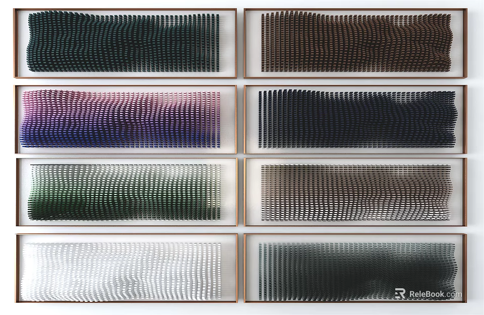 Framed Wall Decor Pieces With Wavy Texture In Various Colors For Modern Interiors 3d model 
