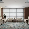 Modern Hotel Public Lounge Area With Comfortable Sofas Decorative Painting And Patterned Carpet 3d model