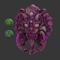 Decorative Traditional Lion Head Door Knocker With Carved Metal Details And Green Jade Spheres