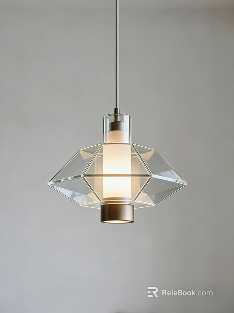 Modern Geometric Glass Pendant Light With Transparent Diamond Frame And Metal Base 3d model 