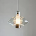 Modern Geometric Glass Pendant Light With Transparent Diamond Frame And Metal Base