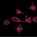 Red and yellow flower petals scattered on soft light blue background