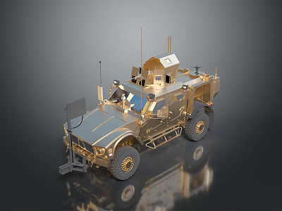 Golden Military Armored Tank With Antennas Equipment And Reflective Surface 3d model