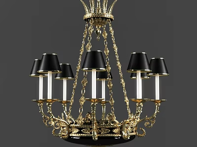 Elegant Golden Chandelier With Black Lampshades And Multiple Candle Shaped Bulbs 3d model