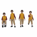 Kids Casual Outfits With Yellow Puffer Vests Red Plaid Shirts Khaki Pants Various Poses