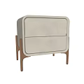 Modern Minimalist Light Beige Bedside Table With Two Leather Drawers And Wooden Legs