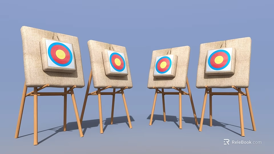 Commercial Training Equipment Wooden Easels With Target Boards Red Yellow Blue Circles 3d model 
