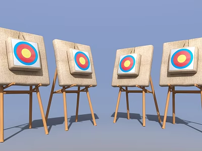 Commercial Training Equipment Wooden Easels With Target Boards Red Yellow Blue Circles 3d model