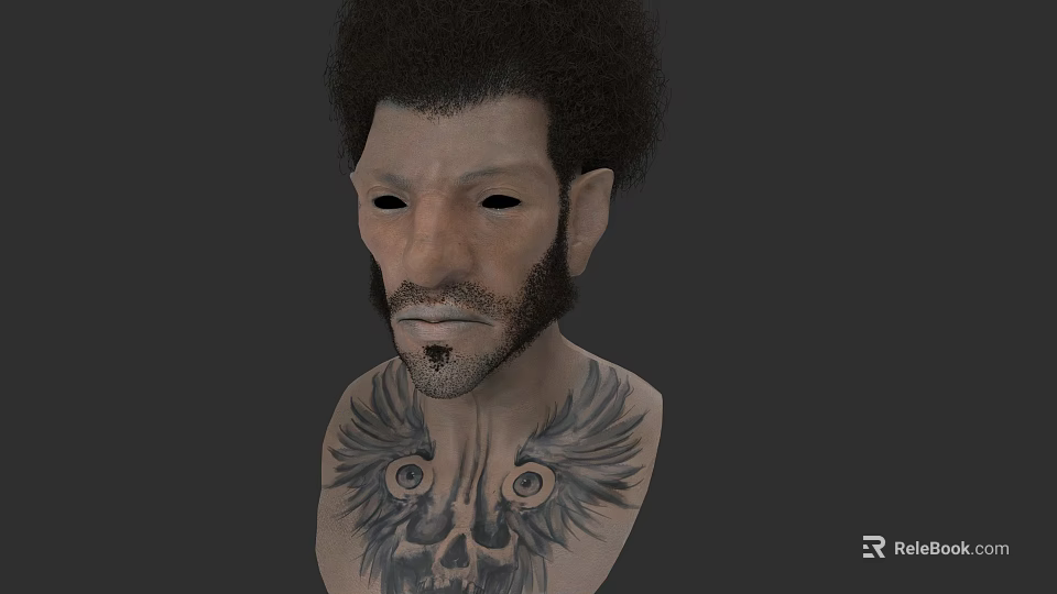 Game And Movie Character 3D Model Featuring Curly Hair Beard Chest Tattoos With Skull Eye 3d model 